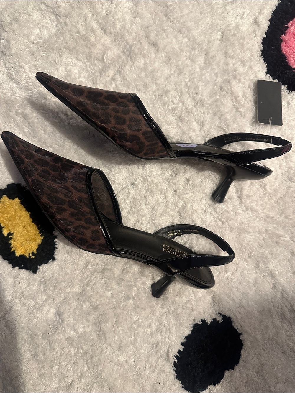 American Exchange Leopard Print Pointed Toe Slingback Kitten Heel - Brown/Black - Picture 2 of 3